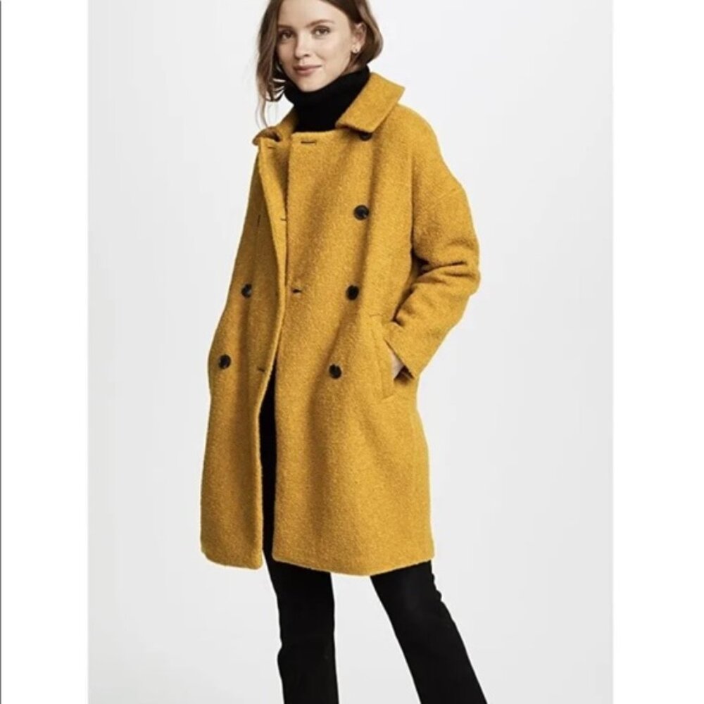 Madewell Double Breasted Boucle Coat in Mustard, XL